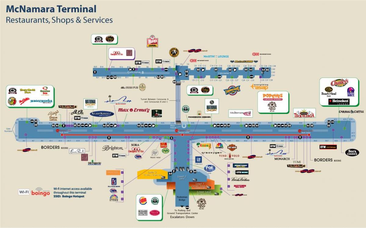 Detroit Airport ravintolassa kartta