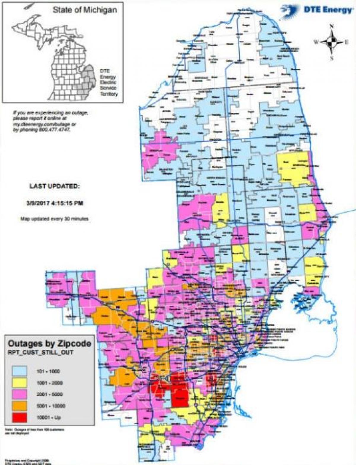 Detroit edison sähkökatkos kartta