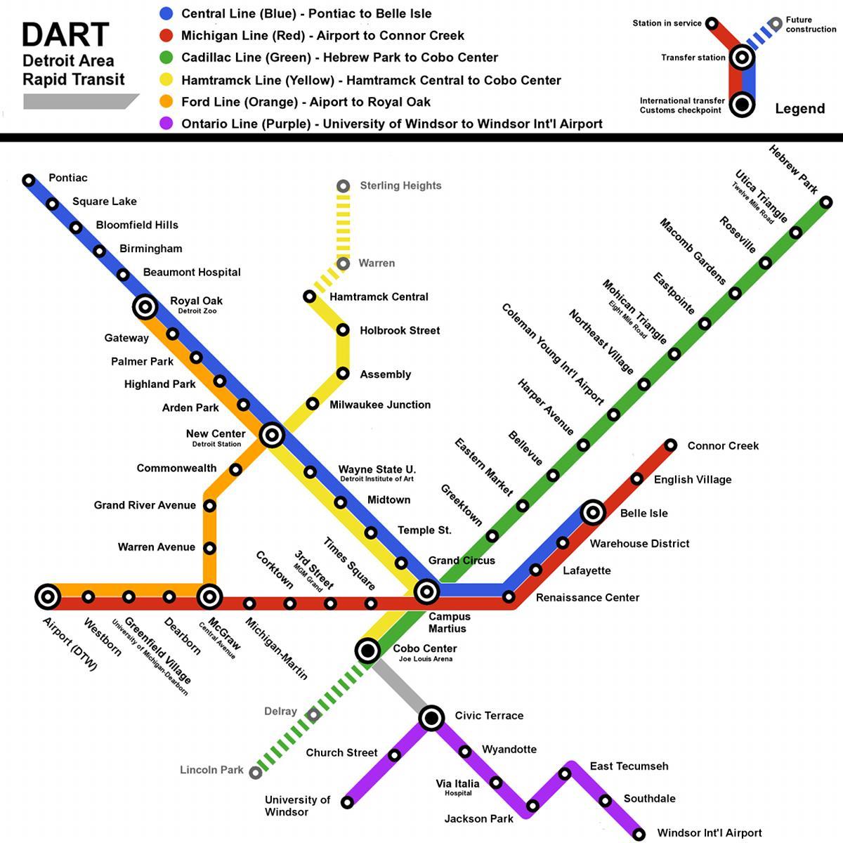 Detroit juna kartta