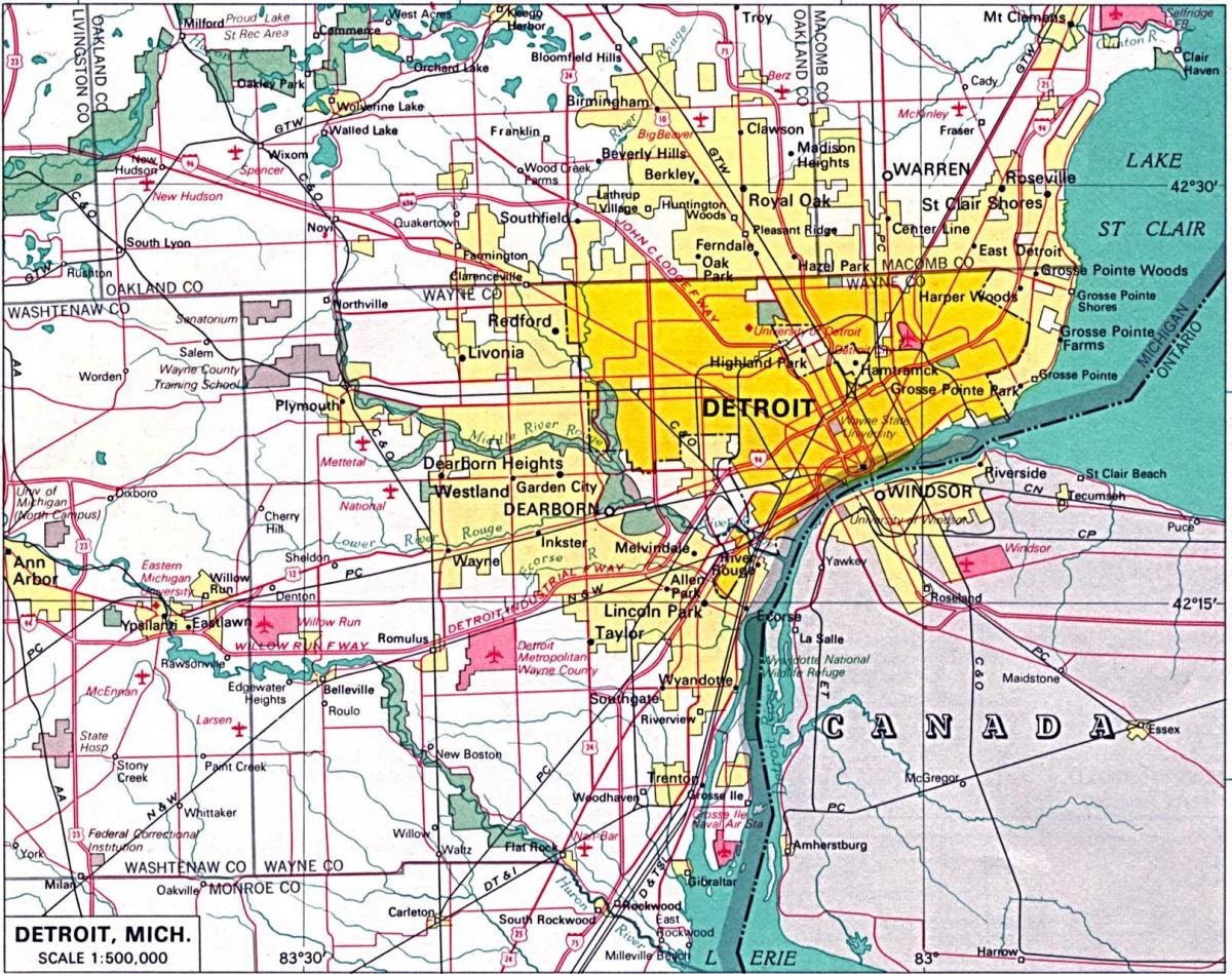 kartta Detroit lähiöissä
