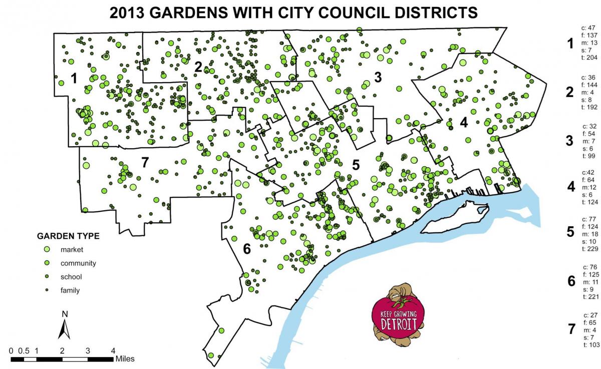 kartta Detroit puutarha