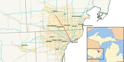 Detroit kuntien kartta